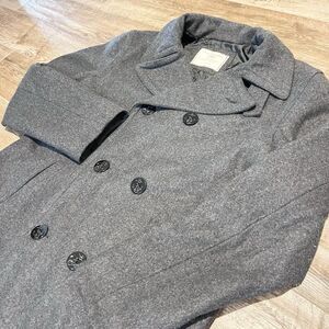 Pea Coat Wool Blend Old Navy Men's Large Gray Grey Double Breasted Jacket